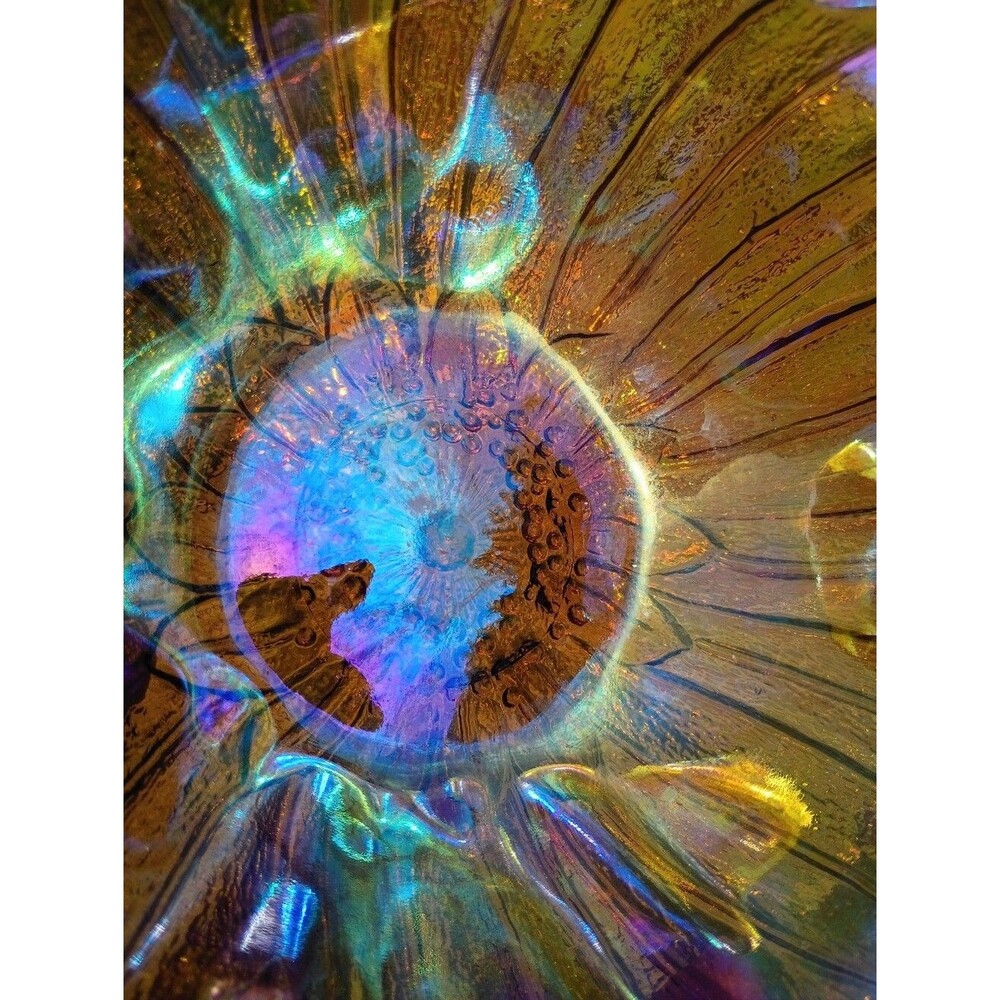 Indiana Glass Sunflower Candy Dish Glass Lily Pons 70's Iridescent - Picture 8 of 8